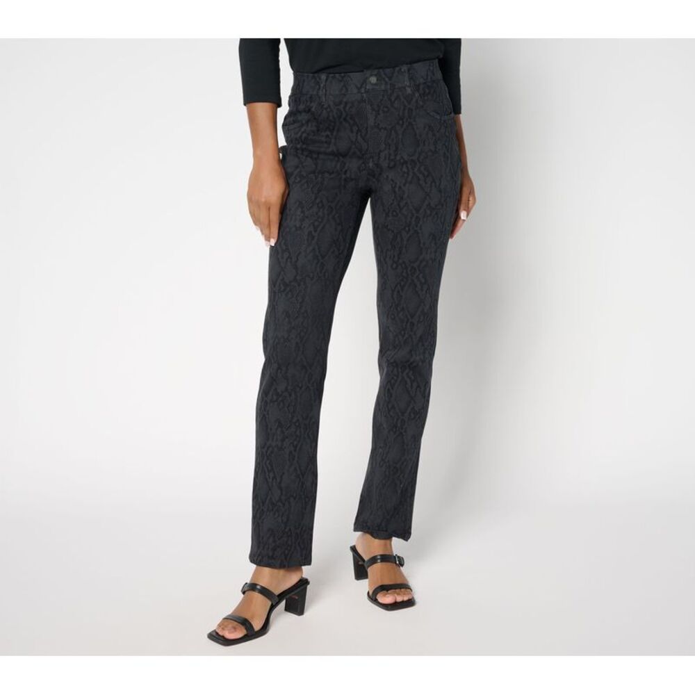 Women Control Women's Pants Sz L Printed Prime Denim Straight Jeans Gray